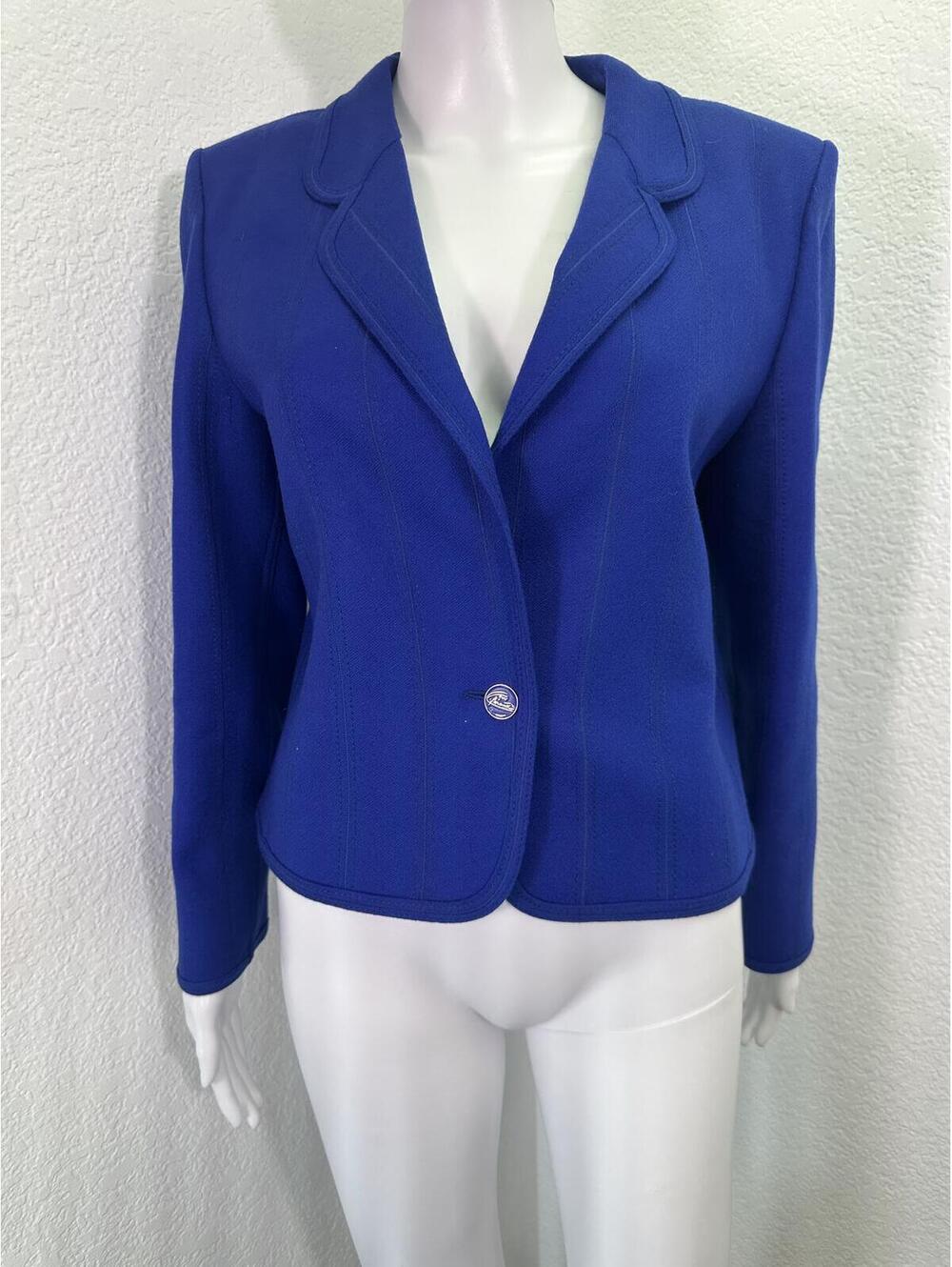 VTG Sz 12/Eu 42 Louis Feraud Royal Blue Wool Blazer Accent Stitching Tailored